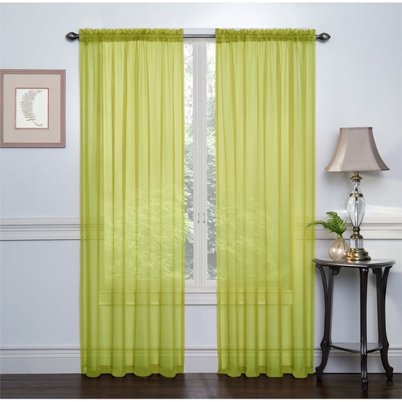 2 Pack: Ultra Luxurious High Thread Rod Pocket Sheer Voile Window Curtains by GoodGram® Green