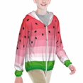 thumbnail image 2 of Cauagu Watermelon Print Sun Protection Jacket for Teen,Full-Zipper Long Sleeve Sun Shirts with Pockets UV Hoodie Shirts Outdoor Athletic Jacket-X-Large, 2 of 7