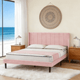 thumbnail image 3 of Gewnee Queen Size Upholstered Platform Bed Frame with Velvet Headboard,Wood Slats Support,Easy Assembly,No Box Spring Needed,Pink, 3 of 14