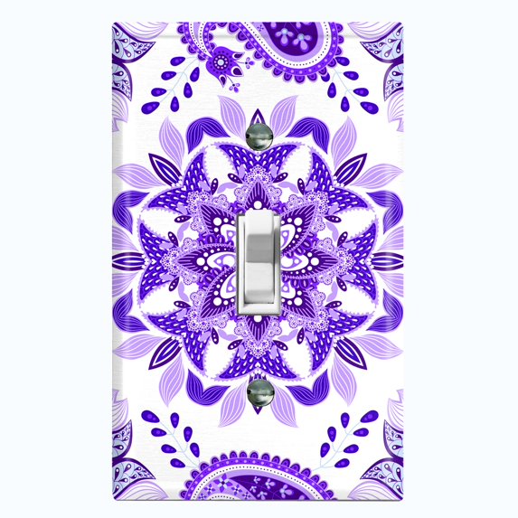 Metal Light Switch Plate Cover Mandala Purple White Paisley Flower Tile Pattern MDL091