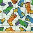 thumbnail image 2 of Ambesonne Cartoon Fabric by the Yard Microfiber, Rain Boots Autumnal Art, 5 Yards, Marigold Sky Blue, 2 of 2