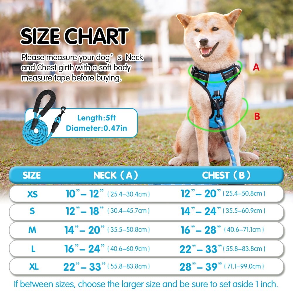 PoyPet Dog Harness and Leash Combo, Escape Proof No Pull Vest Harness, Reflective Adjustable Soft Padded Pet Harness with Handle for Small to Large Dogs