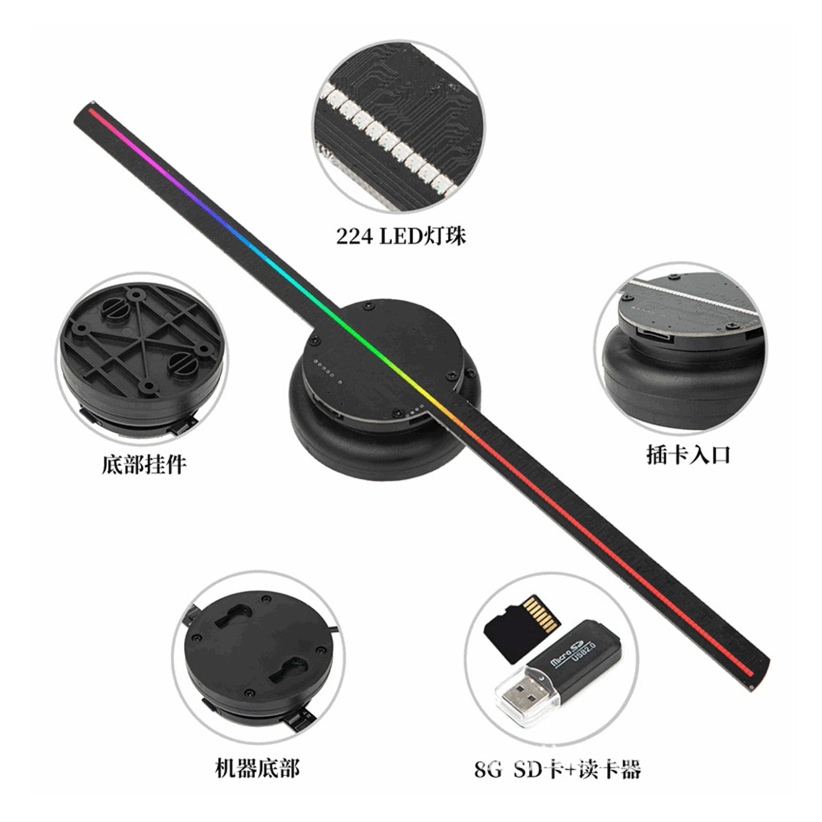 3D Hologram, Naked Eye 3D Holographic Projection Advertising Machine Led Light Air Imaging Three-dimensional Three-dimensional Rotating Suspension Fan Dazzling Screen Ideal Advertising Tool