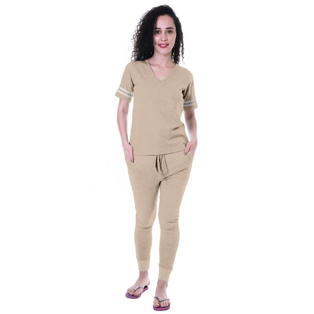 Moomaya Ensemble de Nuit Simple pour Femmes avec Pyjama en Coton 2 Pcs Nuisettes