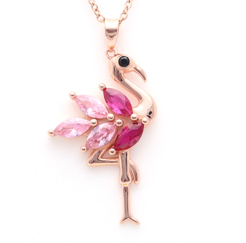 Pink Flamingo Pendant Necklace for Women Cz Rose Sterling Silver Ginger Lyne Collection