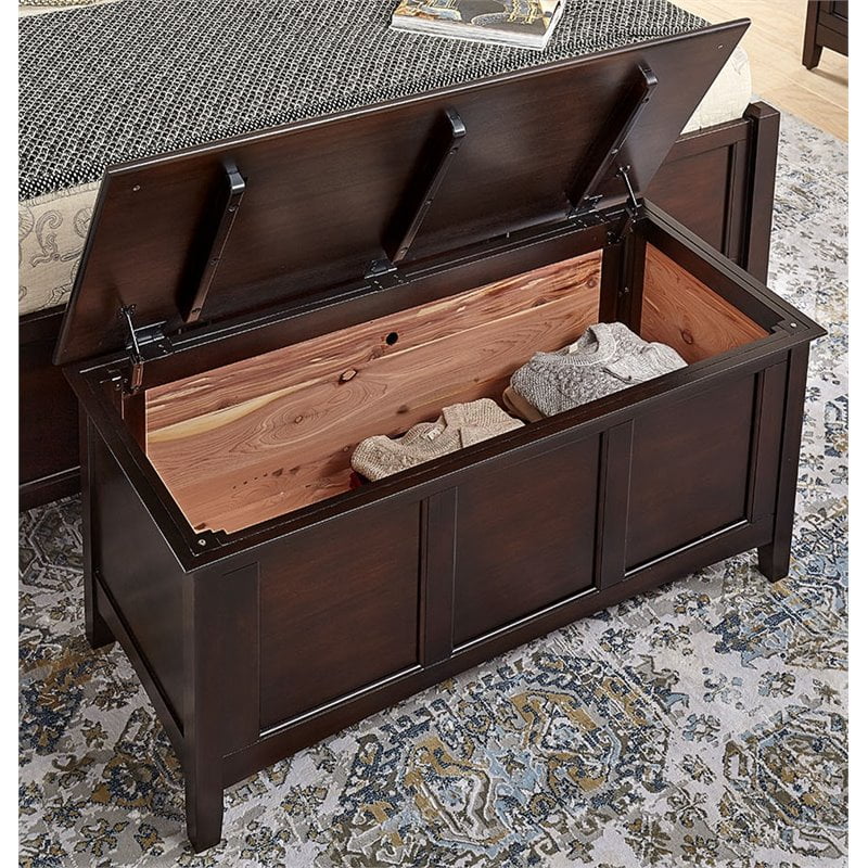 BOWERY HILL Solid Wood Cedar-Lined Blanket Trunk Chest in Dark Mahogany 