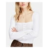 FREE PEOPLE Womens White Long Sleeve Square Neck Top Size: M