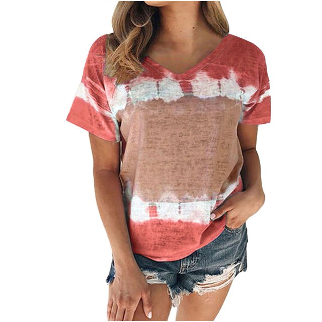 Blusa de manga corta con cuello en V informal para mujer a la moda, camisetas de verano Pompotops hkajfhjk465971