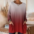 thumbnail image 2 of Mujeres Manga Larga Tops Casual Gradiente Ombre Cuello Redondo Suelto Ajuste Superior con Bolsillos Suave Poliéster Otoño Primavera Suéter, 2 of 7