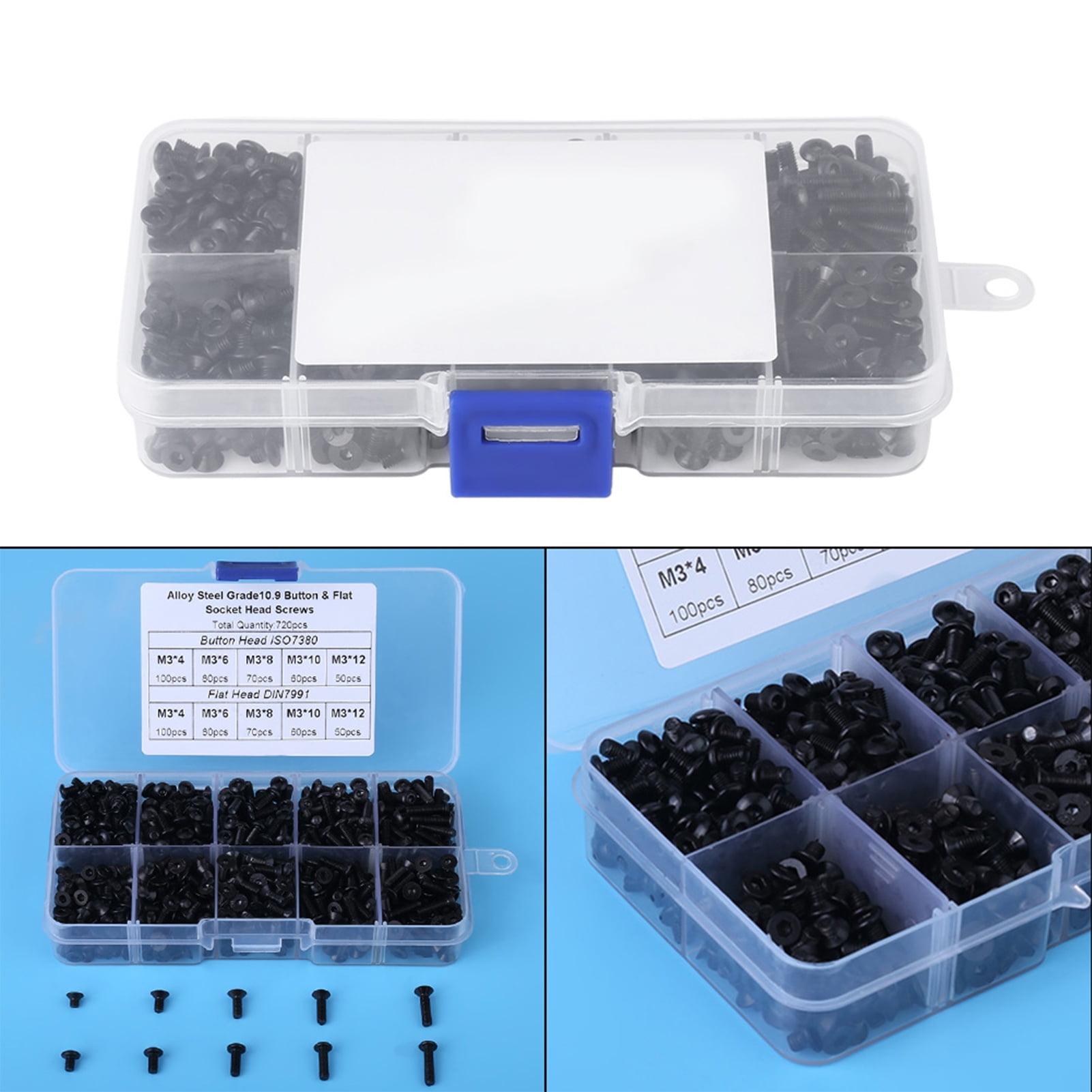 Corrosion,Resistant Hex/Flat Head Screw Set , Organized in Plastic Box, M3