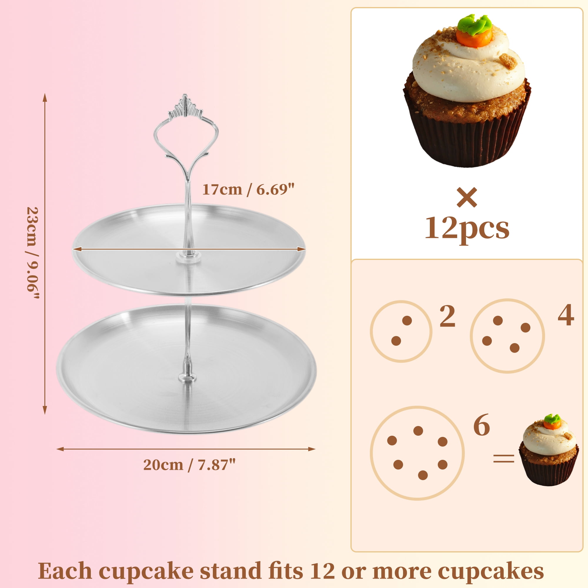 Unique Bargains 2 Tier Dessert Cupcake Stand Holder Cup Cake Holder Tower Silver Tone