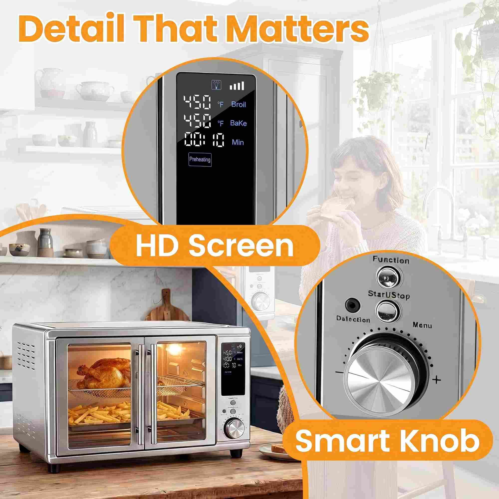 VANECL French Door Air Fryer Toaster Oven Combo, 29.6QT Extra Large Countertop Convection Oven, 12 Cooking Presets, Stainless Steel