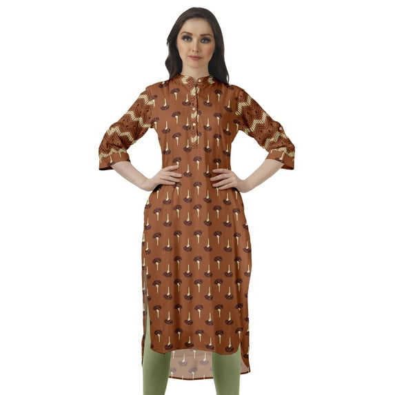 Moomaya Printed Mandarin Collar Knee Length Tunic Kurti For Women Clothing Wear
