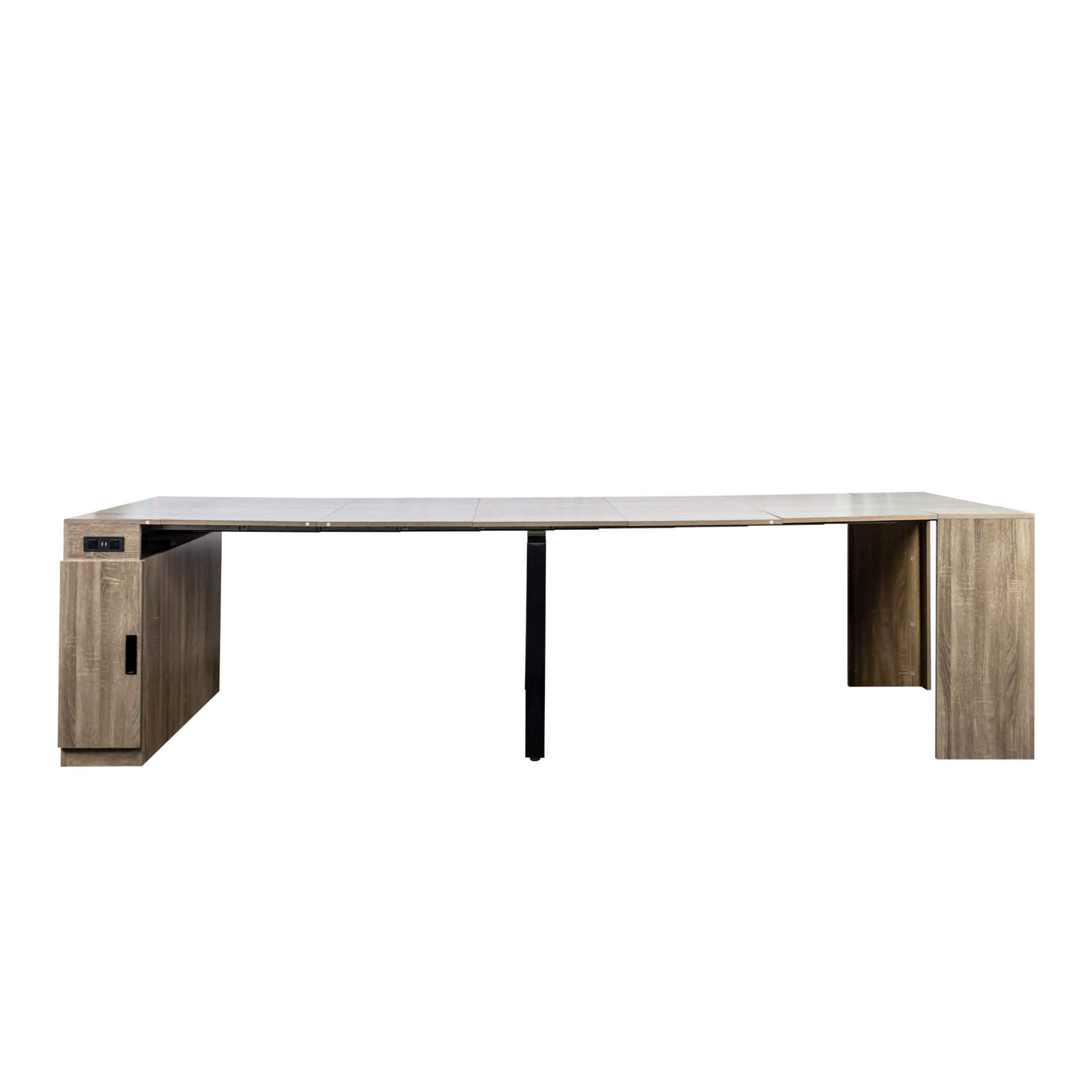 Noble House 118" Extendable Dining Table, Console-to-Table with Outlet, 5 Leaves & Panel Storage, Brown