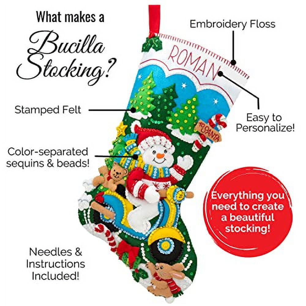 Bucilla Felt Applique DIY Christmas Stocking Kit, 18", Teddy Bear