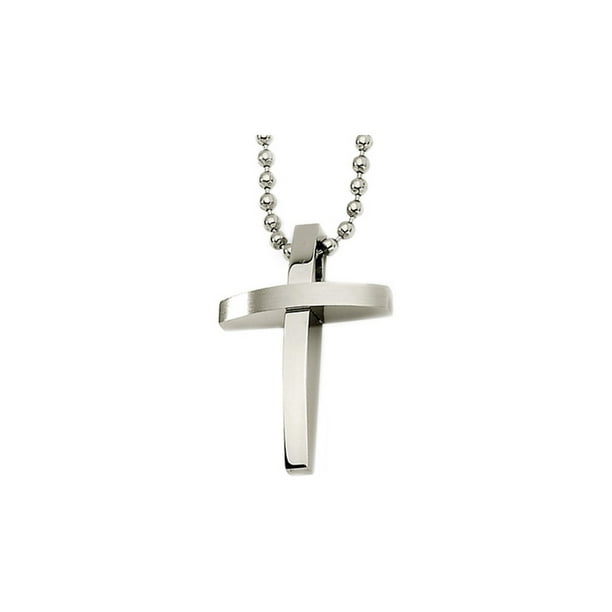 Gem And Harmony Mens Stainless Steel Cross Pendant Necklace with