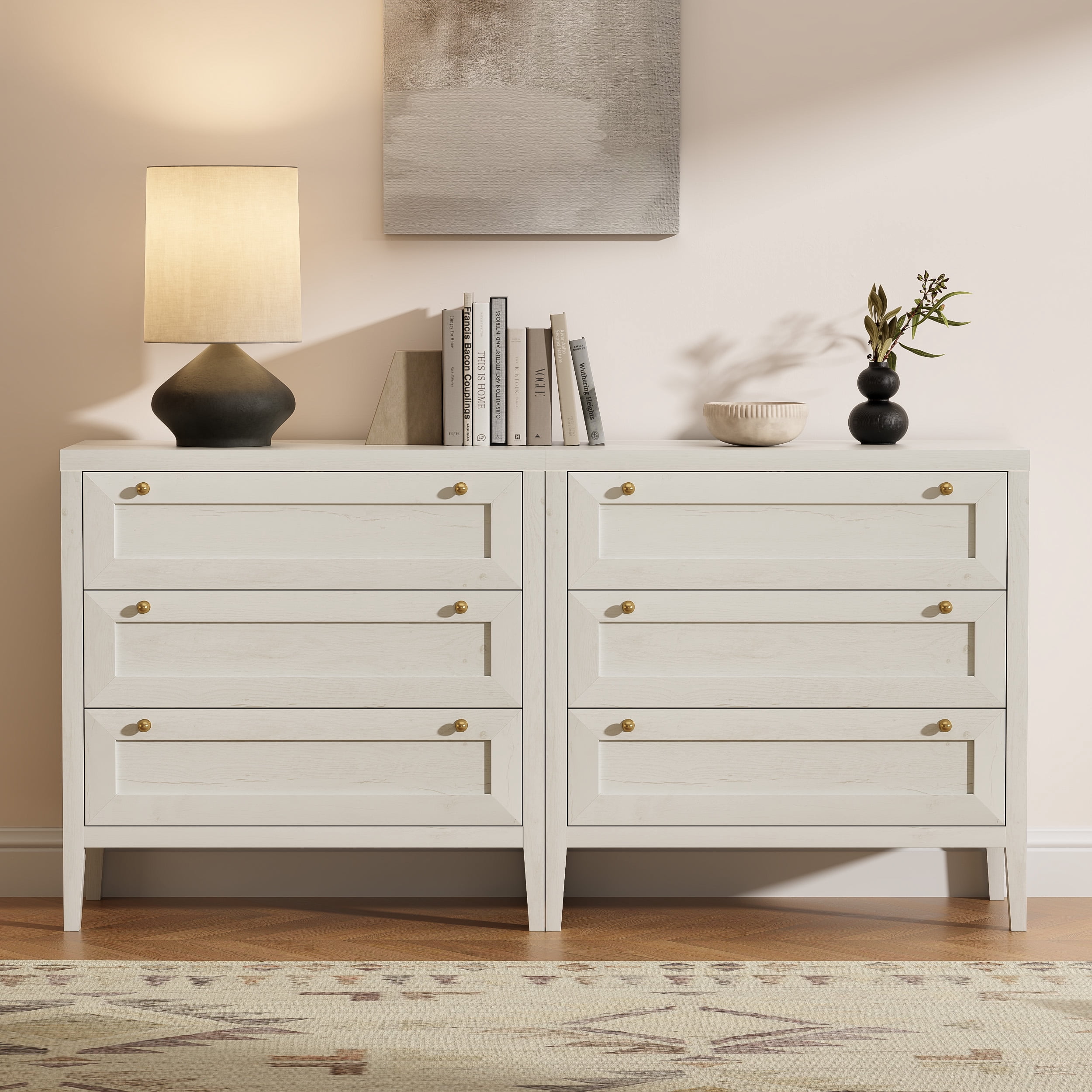 Joyyskill 3 Drawer Dresser, Modern Chest of Drawers Storage Cabinet with Golden Handles, Wood Nightstand End Table, Antique White