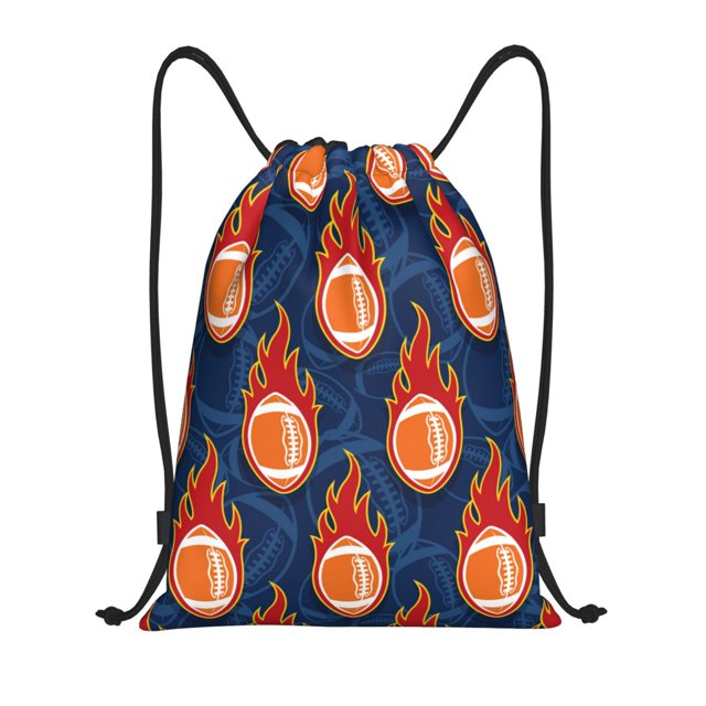 Lsque American Football and Fire Flames Print Drawstring Backpack Bag Sport Gym Sackpack Cinch Bags Drawstring Bags Draw String Sport Bag-Medium