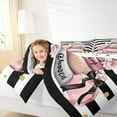 thumbnail image 4 of Manfei Beautiful Bowtie Perfume Queen Comforter Set,Romance Floral Flower Bedding Sets,Black Geometric Stripes Bedding Comforter Set For Child,Microfiber Bedroom Decor Reversible,3-Piece, 4 of 8