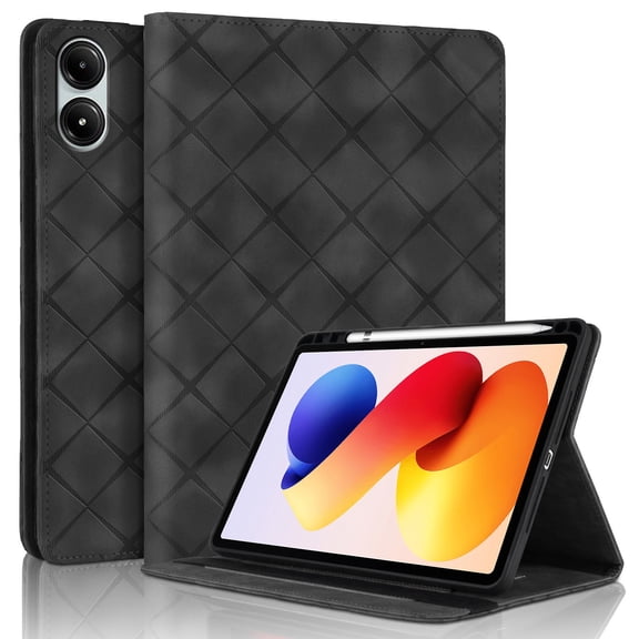 for Xiaomi Redmi Pad 2 2025 11 inch Case, Rhombus Grid Pattern Multiple Viewing Angles Stand Slim Folio Cover (Black)