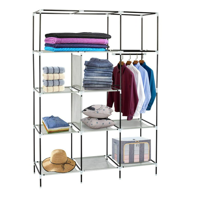 Ktaxon 53 Portable Closet Storage Organizer Wardrobe Clothes Rack With  Shelves,Blue - ktaxon