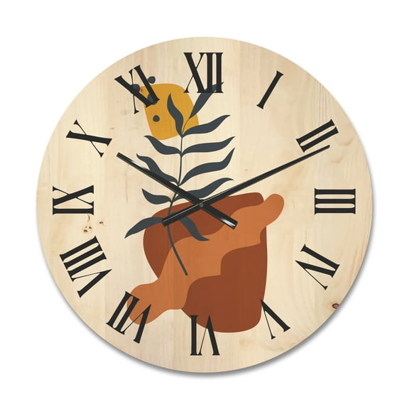 Designart 'Abstract Flowers Plants With Elementary Shapes VI' Modern Wood Wall Clock