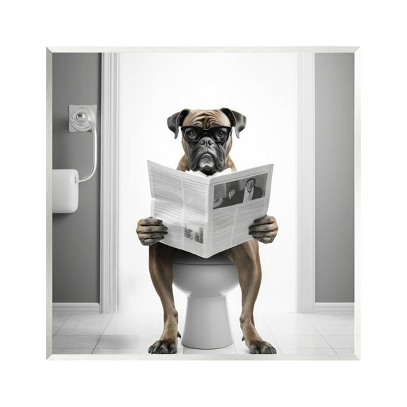 Stupell Industries Boxer Dog & Newspaper Animals & Insects Painting Unframed Art Print Wall Art, 12 x 12