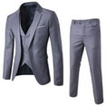 thumbnail image 2 of Lovskoo 2024 Men's Slim Fit Three Piece Suit Fashion Tuxedo Set One Button Jacket Vest Pants Suit Gray, 2 of 8
