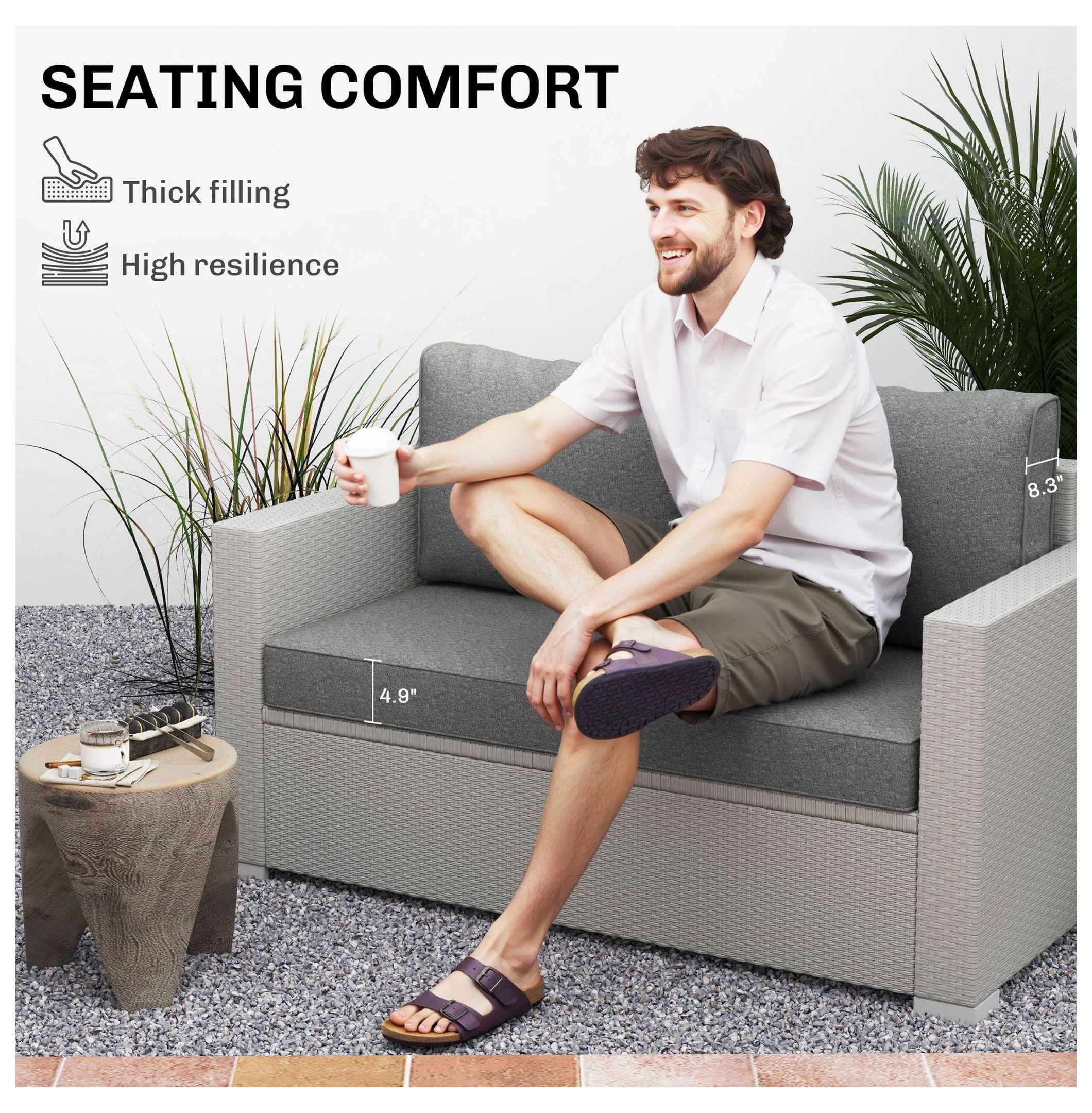 2 Seater Patio Furniture Cushions, Thick Outdoor Loveseat Cushions - Fade Resistant Replacement Cushions for Wicker Furniture, Gray