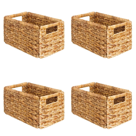 SpaceAid 4 Pack Wicker Basket, Storage Baskets for Organizing, Woven Rattan Basket with Handles for Shelves, Water Hyacinth Large