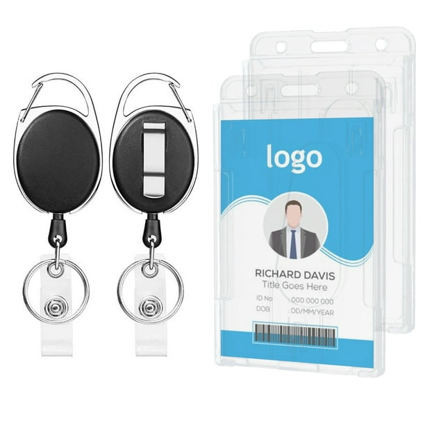 4PCS Heavy Duty Retractable Badge Holder Reel Clip with Hard Plastic ID  Card Holder, Clear ID Badge Holder with Thumb Slots and Key Ring for Card