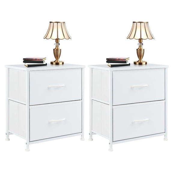 Nightstand-2Pack,, Bedside Table with 2 Drawers – Modern Minimalist Bedroom End Table, Small Storage Cabinet for Living Room, Compact Night Stand, White, 25 Inches