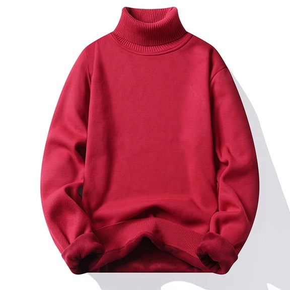 DPTALR Men's Solid Color Knit Collar Sweater,Red, XL