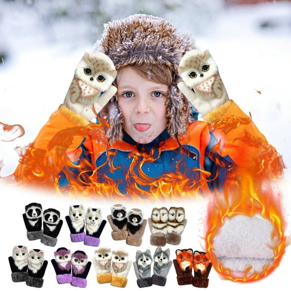 Floleo Cute Animal Mittens, Handmade Knitted Plush Animal Mittens Gloves, Full Fingers Thickening Soft Winter Warm Mittens