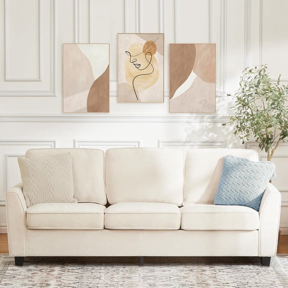 83" Oversized Chenille 3-Seater Sofa – Mid-Century Modern Cloud Couch with Deep Seats, Washable Covers & Armrests for Living Room, Beige