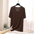 thumbnail image 4 of MORESEC Women Plus Size V Neck Short Sleeve T-Shirt Casual Loose Fit Tee Shirt Solid Color Tops Everyday Comfort Wear Summer Fashion Clothes, Coffee XL, 4 of 5