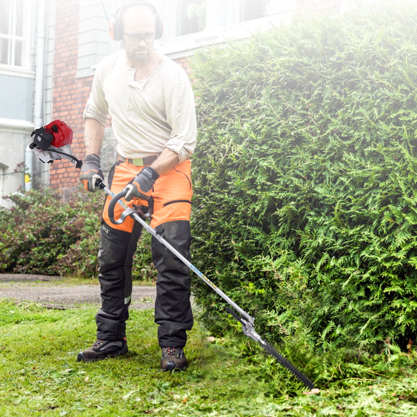 Aiqidi 51.7CC 2-Stroke Gas Hedge Trimmer Brush Cutter Pole Saw Lawn Edge Cutter 4 in 1 Grass Trimmer Grass Wacker Weed Eater Lawn Mower Chainsaw 1.4KW 6500Rpm