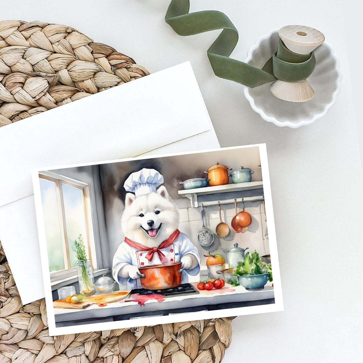 Samoyed The Chef Greeting Cards Pack of 8 7 in x 5 in