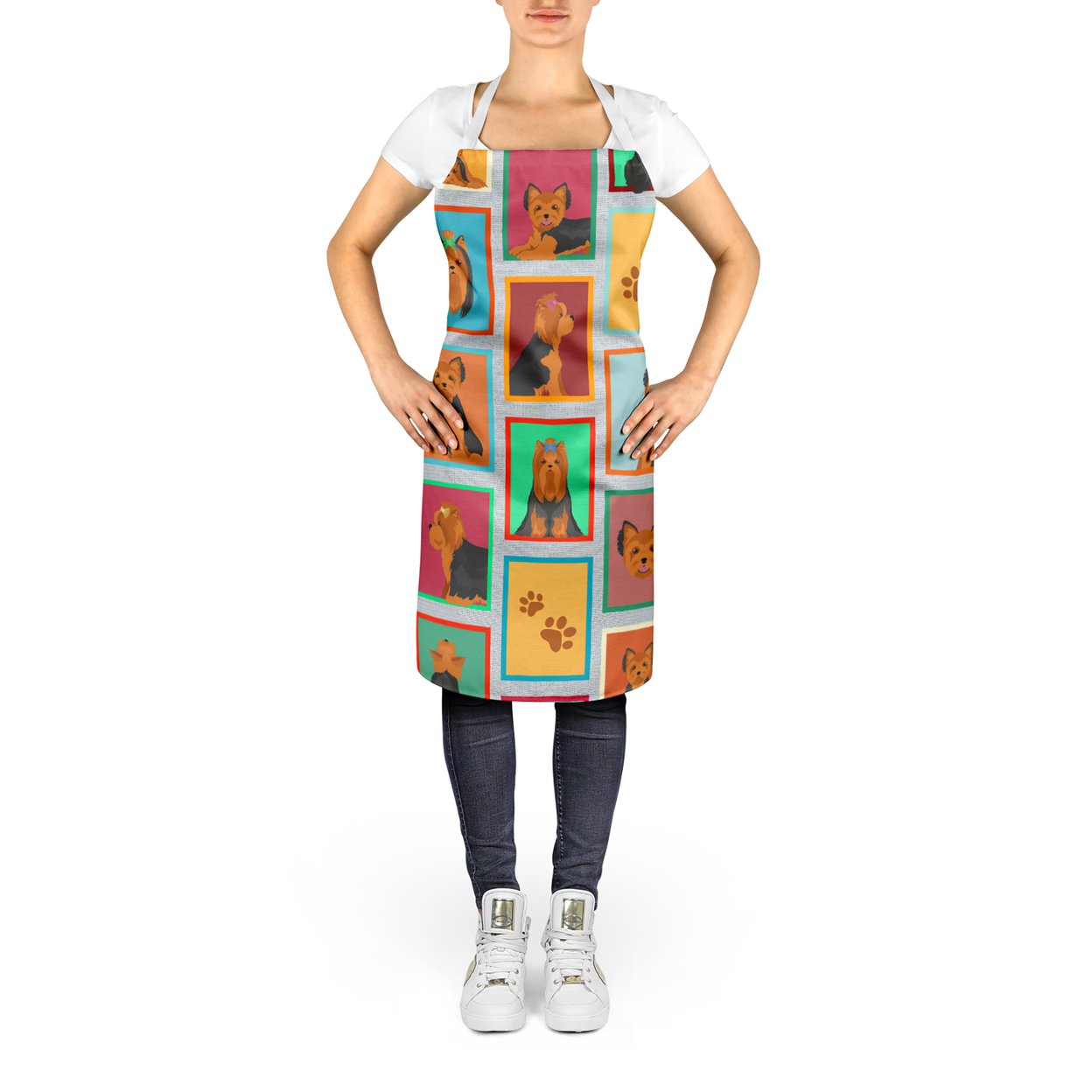 Lots of Black and Tan Yorkie Apron 27 in x 30 in