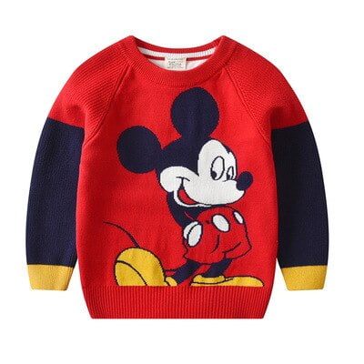 Suéter de algodón para niño, suéter para niños, camisa de punto, suéter de cuello redondo para niño, suéter de dibujos animados de nuevo estilo de doble capa 5T(120) Gao Jinjia LED