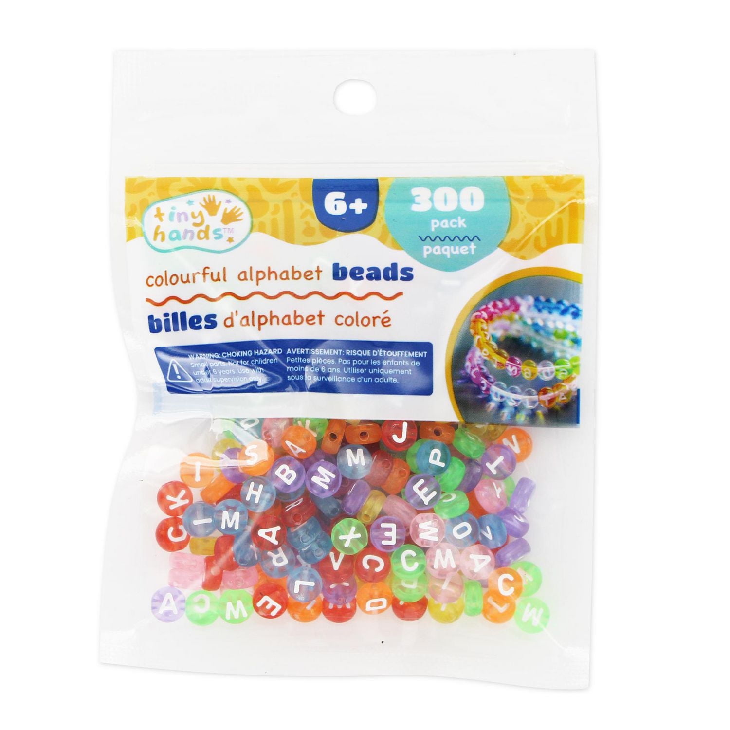 TINY HANDS Perles d'alphabet rondes, transparentes, 300 mcx, 6 mm (0,23 po), 6 ans et plus, enfants, artisanat