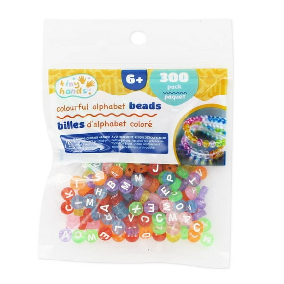 TINY HANDS Alphabet Round Beads, Clear, 300 pcs, 6 mm (0.23 in), Age 6+, Kids, Crafts, 6 mm (0.24 in), 300pcs
