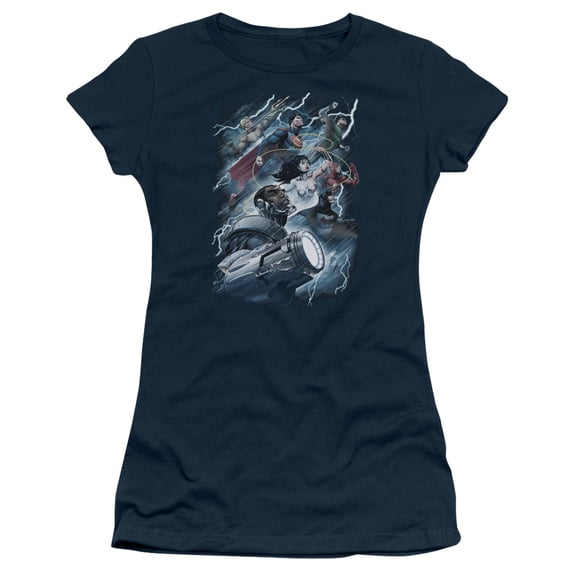JLA Justice League Ride The Lightening S/S Junior Women's T-Shirt Sheer Navy