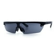 thumbnail image 6 of 80s Half Rim Narrow Rectangle Shield Retro Plastic Sport Plastic Sunglasses All Black, 6 of 8