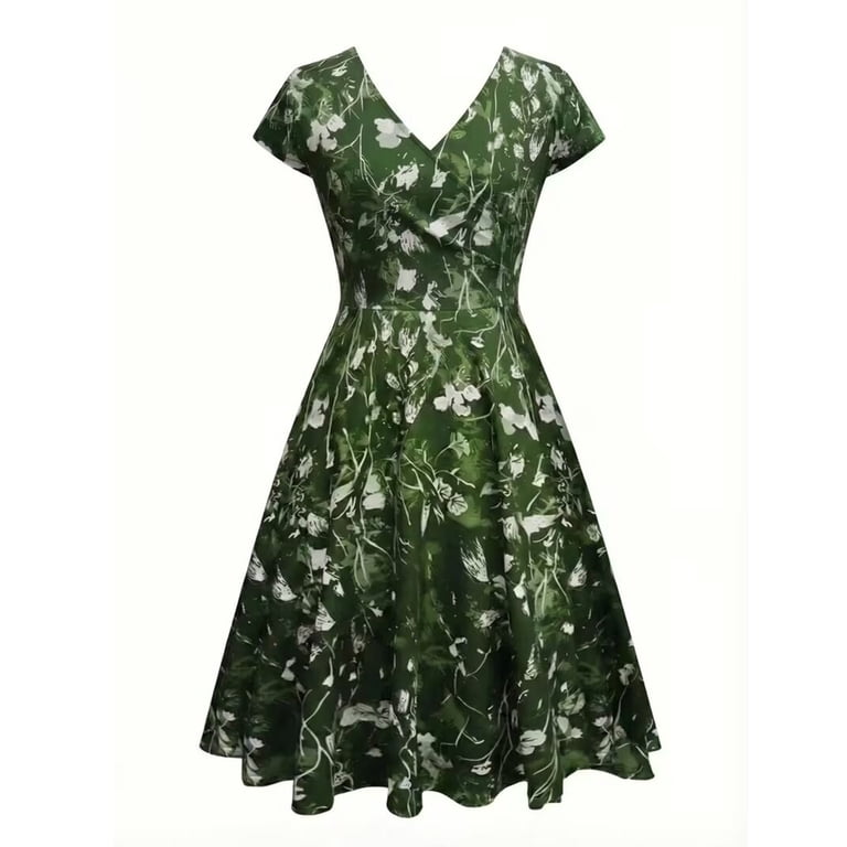 green floral swing dress Topvintage exclusive ~ Angie Flower Swing Dress in Green