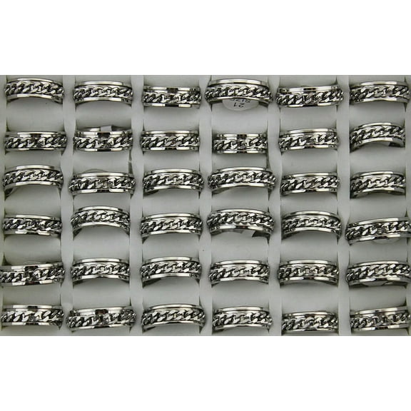 EOEMY Wholesale Lots 32Pcs Rotation Chain Stainless Steel Fashion Jewelry Men'S Rings