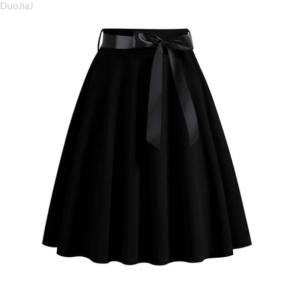 DuoJiaJ Womens Vintage High Waist A-Line Skater Skirt Flared Midi Skirt Black L