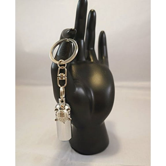 Engraved Silver Cremation Urn Keepsake - Silver TURTLE - on Swivel Stainless Steel Key Chain
