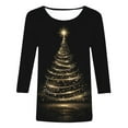 thumbnail image 4 of Yuanlong Womens T-Shirts Christmas Light Tree Pattern Three-Quarter Sleeve Crewneck Tee Shirts Holiday Clothes Comfort Pullover Tops, 4 of 4
