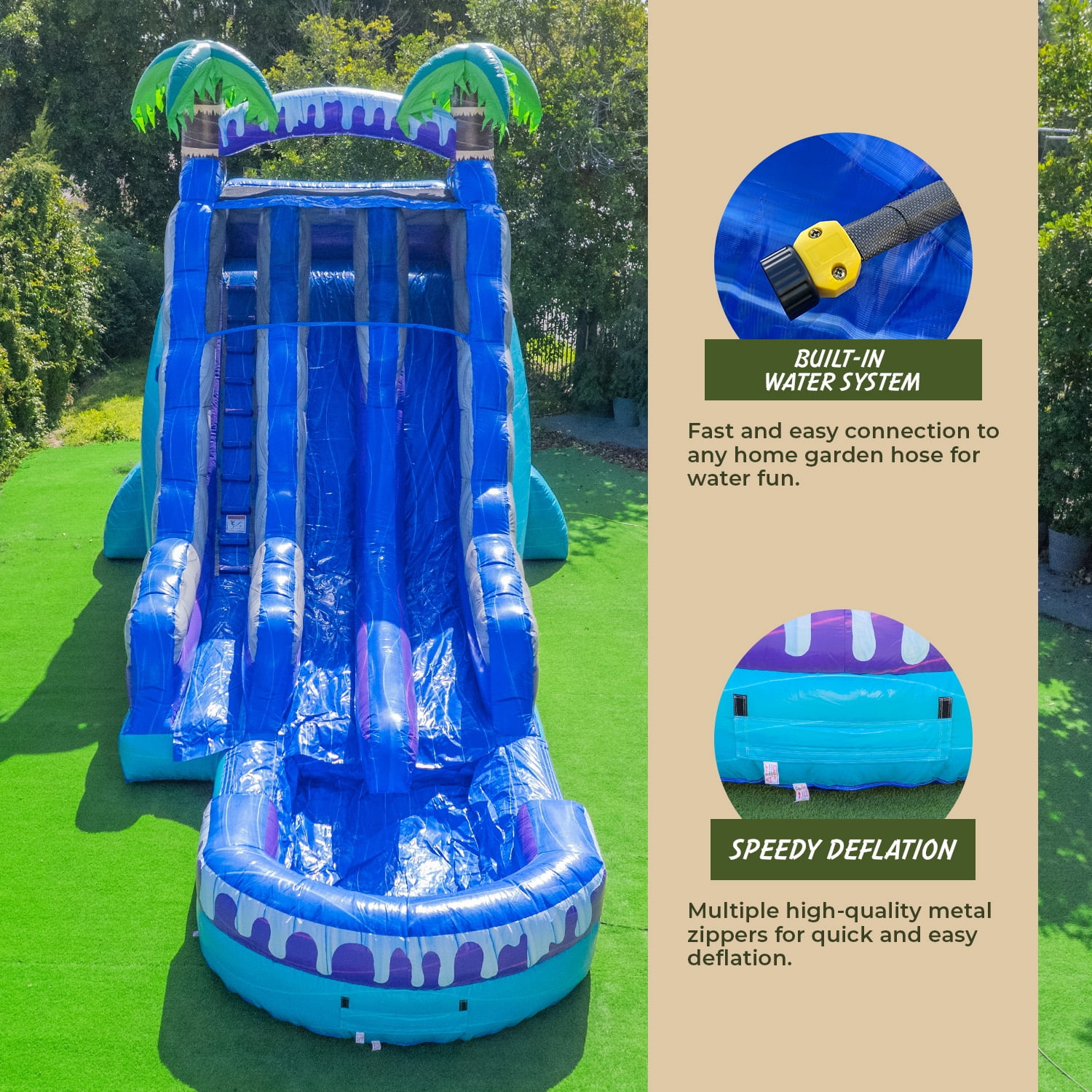 XJUMP Tropical Deep Sea 19' Dual Lane Side Loader Water Slide with Pool, for Kids and Adults, Commercial Grade PVC Vinyl, Outdoor Backyard Fun, Blow up Water Park, (Blower Included)